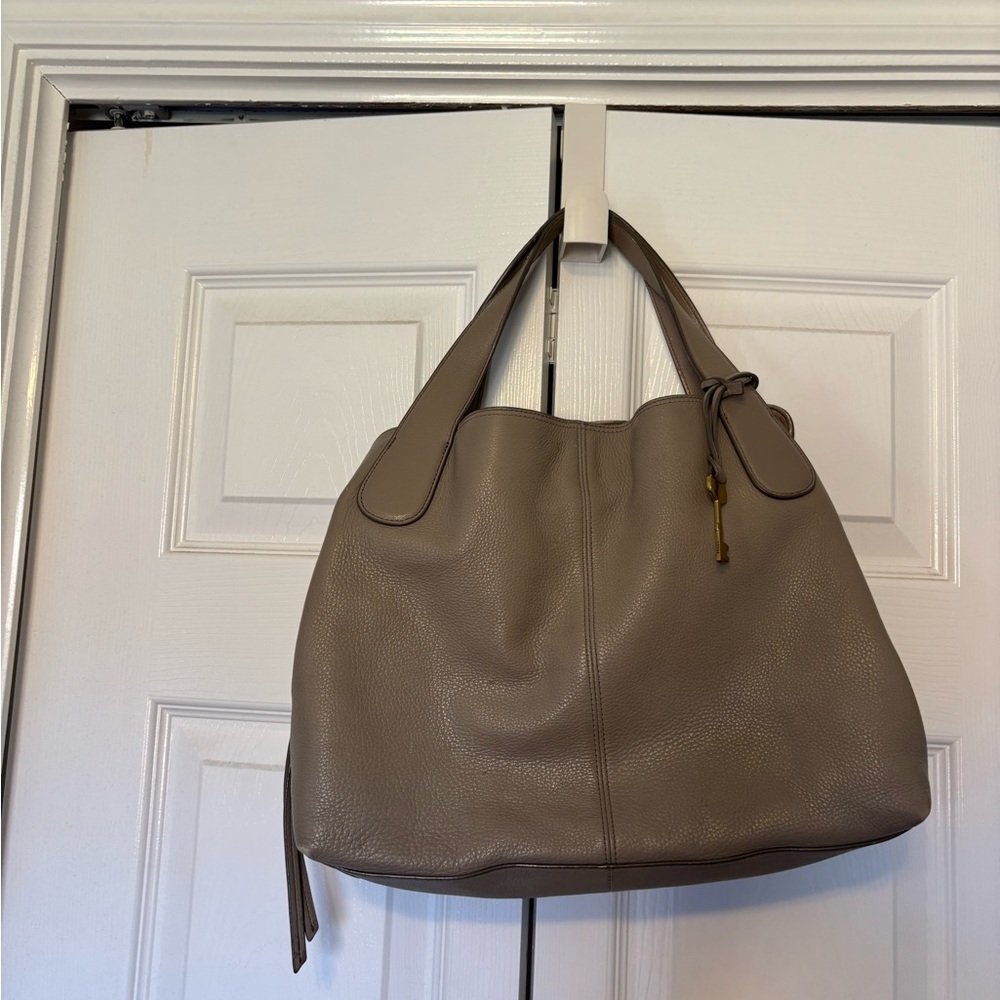 Fossil Brand Taupe Leather Tote Bag